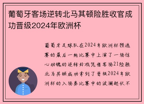 葡萄牙客场逆转北马其顿险胜收官成功晋级2024年欧洲杯